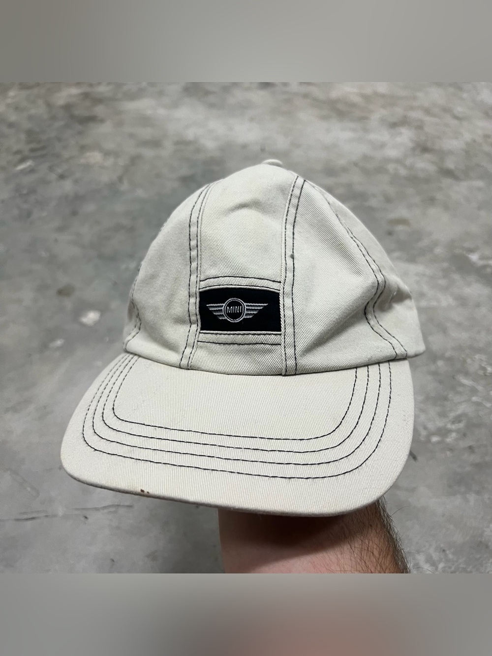 Mini Cooper Mini Beige Adjustable Strap Dad Baseball Cap Hat "Let's Motor" Logo
